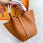 Hermes Clemence Picotin Lock Bag Golden Hardware-Brown Bag - Image 2