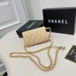 Chanel Beige Metallic Calfskin Quilted Flap Chain Waist Bag - Image 3