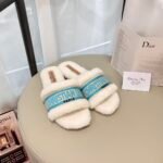 Dior Dway Shearling Flip Flops Blue Shoes
