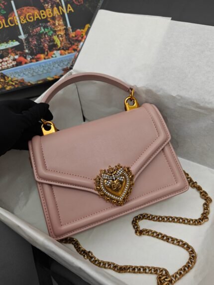 Dolce & Gabbana Chain Tote Small Devotion Crossbody Bag Pale Pink - Bag