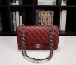Chanel Classic Flag Handbag Lambskin & Gold-Tone Metal Burgundy Sliver Hardware - Bag