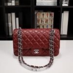 Chanel Classic Flag Handbag Lambskin & Gold-Tone Metal Burgundy Sliver Hardware - Bag