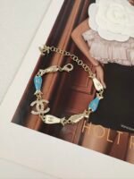 Chanel Gold, White, Light Blue, Dark Blue & Crystal Bracelet - Image 4
