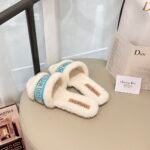 Dior Dway Shearling Flip Flops Blue Shoes - Image 3