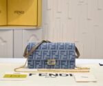 Fendi Chain Wallet Baguette Handbag - Blue Denim - Image 3