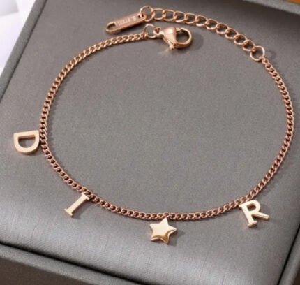 Dior Rose Gold Star & Letter Shape Pendant Charm Bracelets - Accessories