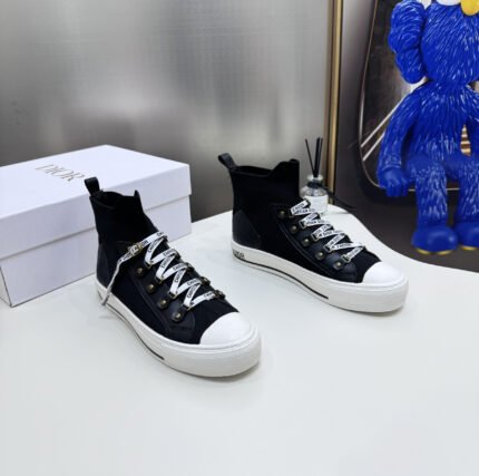 2024ss Dior Knit High Sneakers - Black Flyknit Shoes