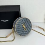 Saint Laurent Nile Round Matelassé Denim Bag-Blue - Bag