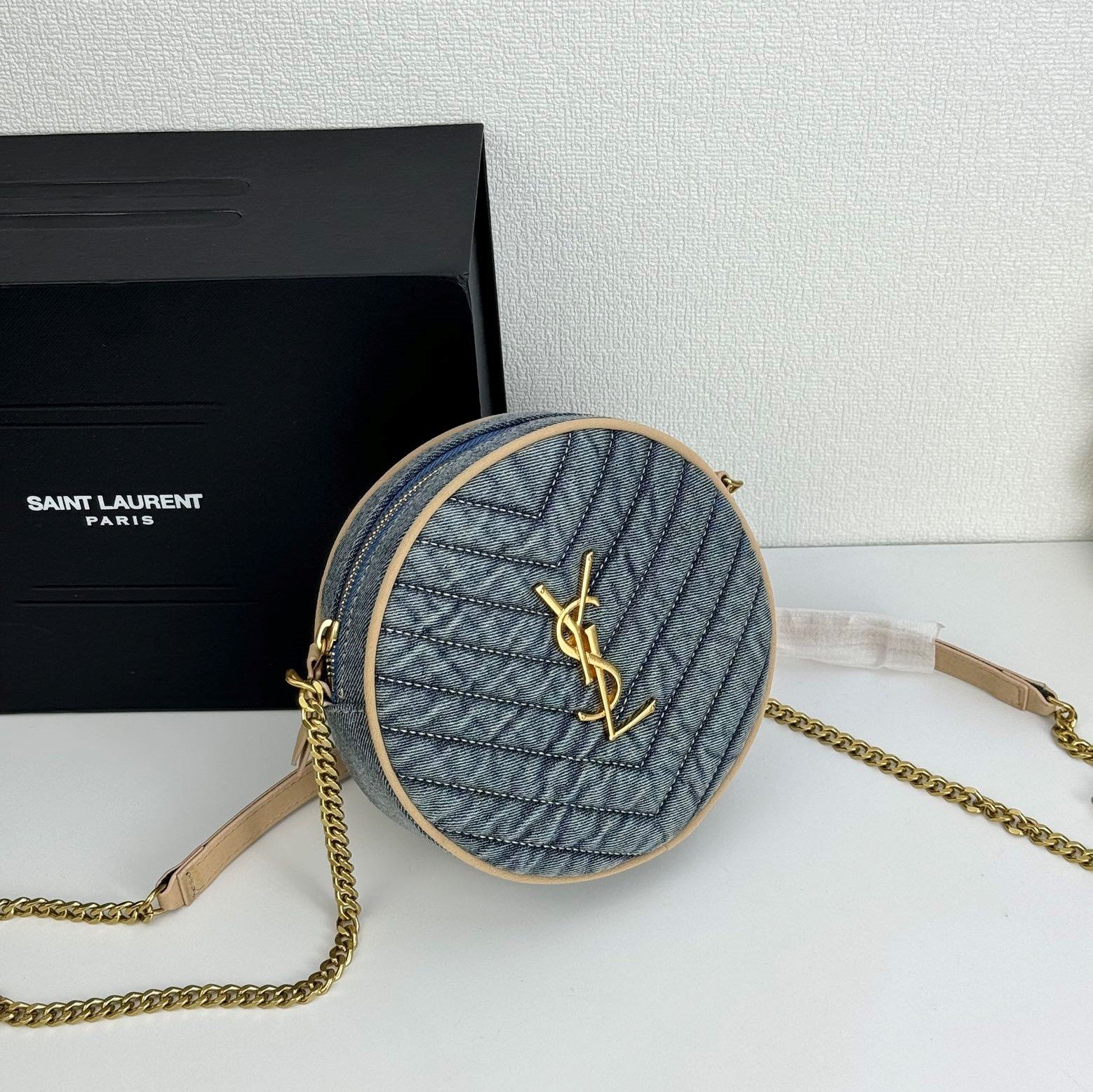 3d1ff90ee1f58d0d806b8e4eda0049f0 Saint Laurent Nile Round Matelassé Denim Bag-Blue - Bag - Image 1