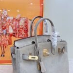 Hermes Birkin Bag Doblis Bag Golden Hardware-Grey Bag - Image 9