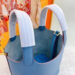 Hermes Clemence Picotin Lock Bag Golden Hardware-Blue Bag - Image 8