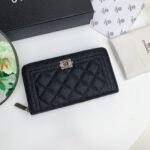 Chanel Zip Around Wallet Quilted Caviar Long-Fishseed Pattern Silver Wallet - Image 2