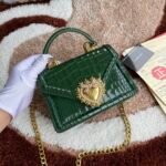 [TOP] Dolce & Gabbana Chain Tote Crossbody Bag - Green Crocodile Print Bag - Image 5