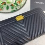Chanel Caviar Chevron Quilted Wallet -Plain Gold Wallet - Image 5