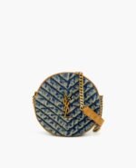 Saint Laurent YSL Round Vinyle Matelassé Quilted Denim Crossbody Bag - Image 3