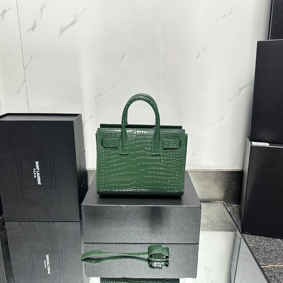 462eb9b1462e781f7c18de23cb4f37a2 Saint Laurent Green Croc Embossed Leather Nano Classic Sac De Jour Tote - Bag - Image 1