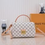 LV Croisette Handbag - Luxury Damier Azur Canvas Crossbody Bag | Women's Designer Shoulder Purse | Lightweight Daily Tote with Golden Chain (Beige/White)