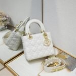 Dior Small Lady Dior Bag White Cannage Calfskin Golden and White Paint Hardware - Bag