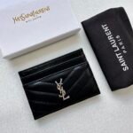 Saint Laurent CASSANDRE MATELASSÉ card case in lambskin -Black and Silver Wallet