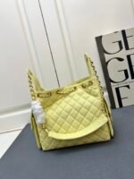 CHANEL 25 Small Handbag Grained Calfskin & Gold-Tone Metal Light Yellow - Bag - Image 5