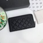 Chanel Zip Around Wallet Quilted Caviar Long-Fishseed Pattern Silver Wallet - Image 6