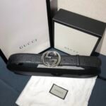 GUCCI Black Leather GG Belt - sliver logo - Accessories