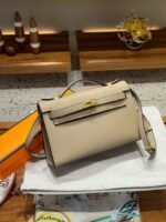 Hermes Kelly Mini 1st Kelly Pochette Generation Epsom Palm Leather-Trench Coat Gray - Image 7