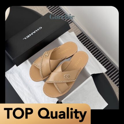 [TOP]CHANEL  Women's Mules Lambskin  Light Beige Slide  - Shoes