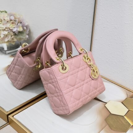 Dior Mini Lady Dior Bag Pink Cannage Calfskin Golden Hardware - Bag