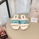 Dior Dway Shearling Flip Flops Blue Shoes - Image 2