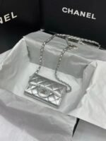 Chanel Silver Metallic Calfskin Quilted Flap Chain Waist Bag