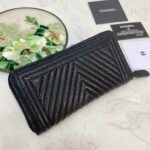 Chanel Caviar Chevron Quilted Wallet -Fishseed Pattern Silver Wallet - Image 5