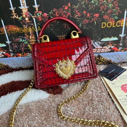 [TOP] Dolce & Gabbana Chain Tote Crossbody Bag - Red and Black Crocodile Bag