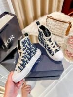 Dior New Embroidered Black Blue High Top Shoes - Image 3