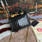 [TOP] Dolce & Gabbana Chain Tote Crossbody Bag - Black Crocodile Print Bag - Image 2
