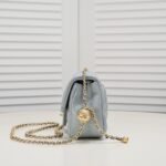 Chanel Classic Flag Bag Pearl Crush Mini Rectangular Flap Bag Light Blue Calfskin Antique Gold Hardware - Bag - Image 5