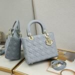 Dior Medium Lady Dior Bag Blue Cannage Calfskin Golden Hardware - Bag