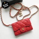 Chanel Red Metallic Calfskin Quilted Flap Chain Waist Bag