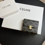 Celine Arcadia Tri-Fold Black Leather Wallet- Black Old Fashioned Wallet - Image 2