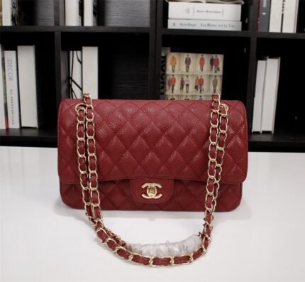 Chanel Classic Double Flap Bag Dark Red Caviar Golden Hardware - Bag