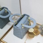 Dior Small Lady Dior Bag Blue Cannage Calfskin Golden Hardware - Bag - Image 4