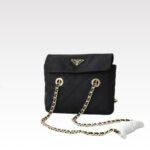 Prada Tessuto Impuntu Quilted Flap Shoulder Black Bag