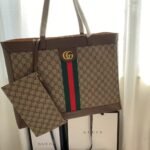 Gucci GG Monogram Web Ophidia Medium  Tote Brown