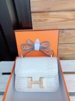 Hermes White Constance MM Crocodile Bag - Image 5