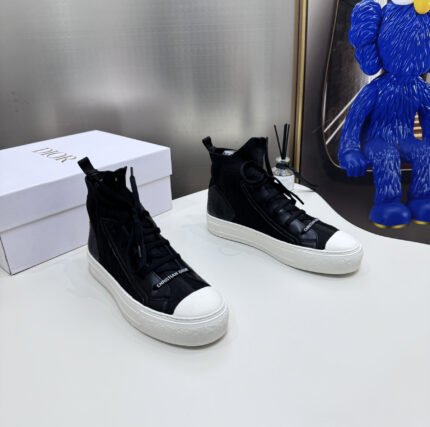 2024ss Dior Knit High Sneakers - Black Flyweave Shoes