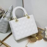 Dior Medium Lady Dior Bag White Cannage Calfskin Golden Hardware - Bag - Image 2