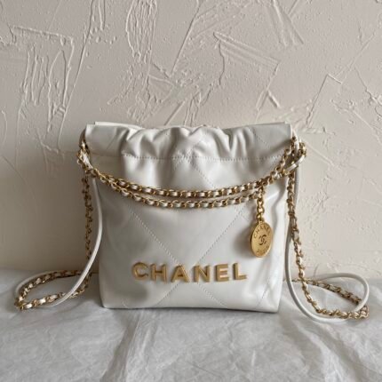 CHANEL 22 MINI HANDBAG Calfskin & Silver Metal White - Bag