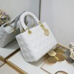 Dior Medium Lady Dior Bag White Cannage Calfskin Golden Hardware - Bag