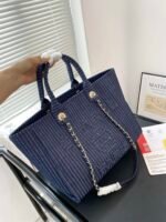 Chanel Shopping Tote Bag Denim & Gold Metal Dark Blue - Bag - Image 3