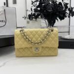 [TOP] Chanel Classic Flag Bag Medium Classic Double Flap Bag Yellow Calfskin Silver Hardware - Bag